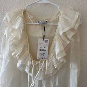 Zara Off-White Ruffled Top